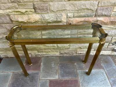  Mastercraft Petite Pair Asian style Mastercraft Brass Console Table Hollywood Regency