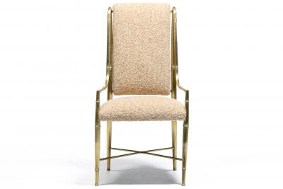  Mastercraft Set of 12 Mastercraft Brass Imperial Dining Chairs in New Ivory Camel Boucl 