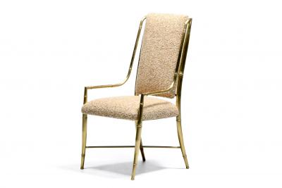  Mastercraft Set of 12 Mastercraft Brass Imperial Dining Chairs in New Ivory Camel Boucl 
