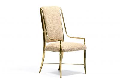  Mastercraft Set of 12 Mastercraft Brass Imperial Dining Chairs in New Ivory Camel Boucl 