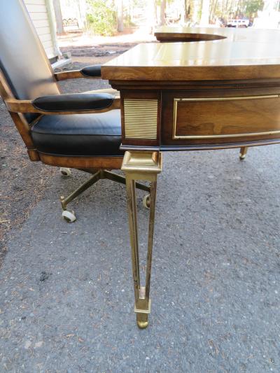  Mastercraft Spectacular Mastercraft Burled Walnut Brass Demi Lune Desk with Matching Chair