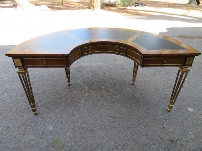  Mastercraft Spectacular Mastercraft Burled Walnut Brass Demi Lune Desk with Matching Chair