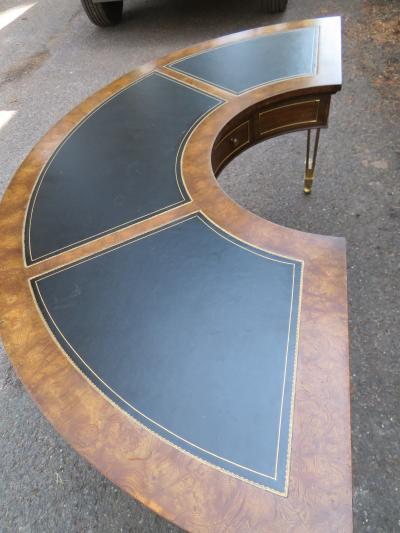  Mastercraft Spectacular Mastercraft Burled Walnut Brass Demi Lune Desk with Matching Chair