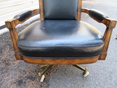  Mastercraft Spectacular Mastercraft Burled Walnut Brass Demi Lune Desk with Matching Chair