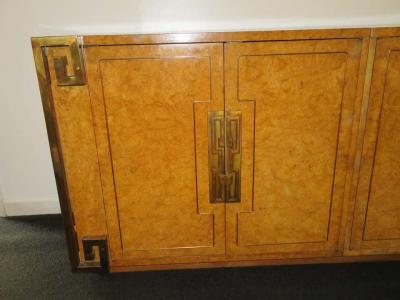  Mastercraft Stunning Mastercraft Amboyna Burl and Brass Greek Key Credenza Midcentury