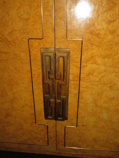  Mastercraft Stunning Mastercraft Amboyna Burl and Brass Greek Key Credenza Midcentury