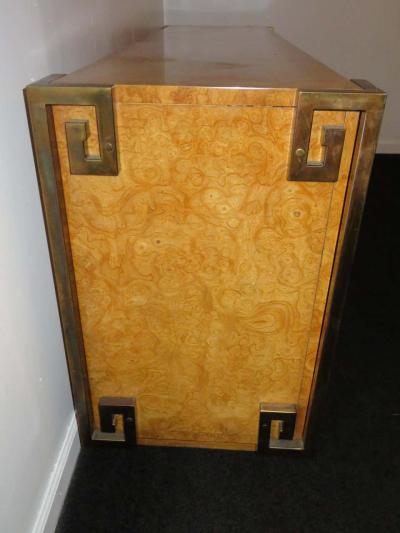  Mastercraft Stunning Mastercraft Amboyna Burl and Brass Greek Key Credenza Midcentury