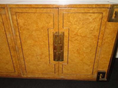  Mastercraft Stunning Mastercraft Amboyna Burl and Brass Greek Key Credenza Midcentury