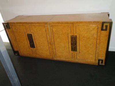  Mastercraft Stunning Mastercraft Amboyna Burl and Brass Greek Key Credenza Midcentury