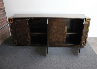  Mastercraft Vintage Elm Burl and Brass Greek Key Credenza by William Doezema for Mastercraft
