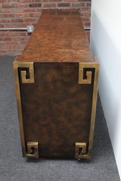  Mastercraft Vintage Elm Burl and Brass Greek Key Credenza by William Doezema for Mastercraft