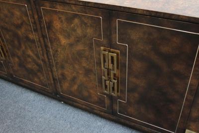  Mastercraft Vintage Elm Burl and Brass Greek Key Credenza by William Doezema for Mastercraft