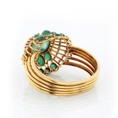  Mauboussin MAUBOUSSIN VINTAGE 18K YELLOW GOLD CABOCHON GREEN EMERALD CUFF BANGLE BRACELET