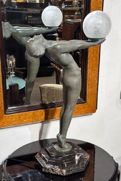  Max Le Verrier Art Deco Light Statue by Max Le Verrier Iconic Clarte Large Rare Vintage Model