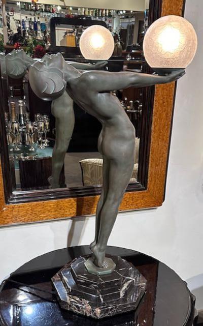  Max Le Verrier Art Deco Light Statue by Max Le Verrier Iconic Clarte Large Rare Vintage Model