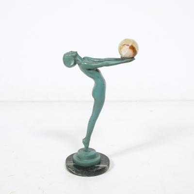  Max Le Verrier Art Deco Sculptural Onyx Veria Green Marble Nude Flapper signed Max le Verrier