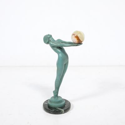  Max Le Verrier Art Deco Sculptural Onyx Veria Green Marble Nude Flapper signed Max le Verrier