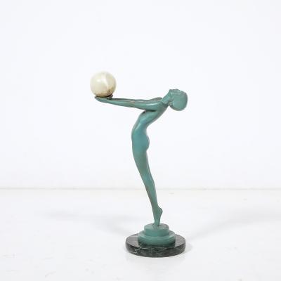  Max Le Verrier Art Deco Sculptural Onyx Veria Green Marble Nude Flapper signed Max le Verrier