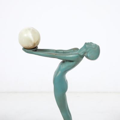  Max Le Verrier Art Deco Sculptural Onyx Veria Green Marble Nude Flapper signed Max le Verrier