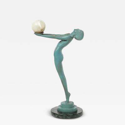  Max Le Verrier Art Deco Sculptural Onyx Veria Green Marble Nude Flapper signed Max le Verrier