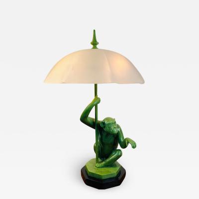  Max Le Verrier FRENCH ART DECO MONKEY UMBRELLA LAMP BY MAX LE VERRIER