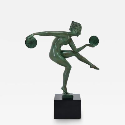  Max Le Verrier French Art Deco Dancer Sculpture by Alexandre Joseph Derenne for Max Le Verrier