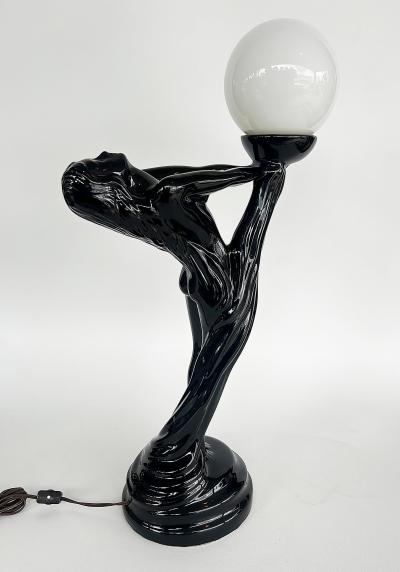  Max Le Verrier Large Art Deco Le Verrier Style Ceramic Table Lamps Frosted Glass Shades Pair