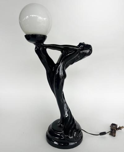  Max Le Verrier Large Art Deco Le Verrier Style Ceramic Table Lamps Frosted Glass Shades Pair