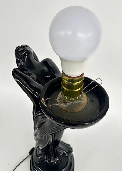  Max Le Verrier Large Art Deco Le Verrier Style Ceramic Table Lamps Frosted Glass Shades Pair