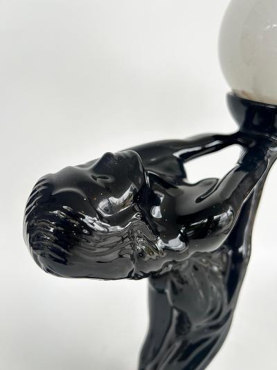  Max Le Verrier Large Art Deco Le Verrier Style Ceramic Table Lamps Frosted Glass Shades Pair