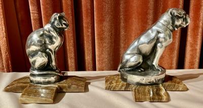  Max Le Verrier Max Le Verrier Bookends Statues of Dog and Cat French Art Deco