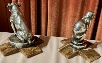  Max Le Verrier Max Le Verrier Bookends Statues of Dog and Cat French Art Deco
