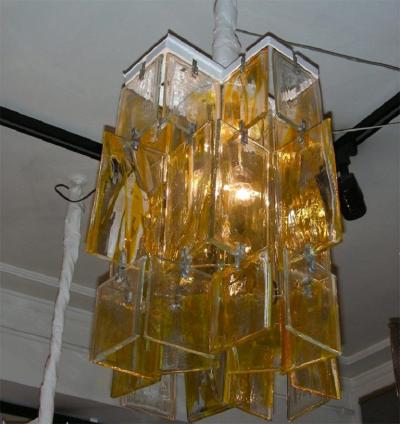  Mazzega Murano 1960s glass chandelier made of assembled plaques Mazzega in Murano