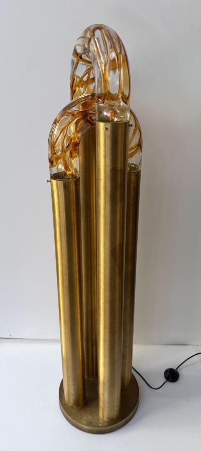  Mazzega Murano Brass Floor Lamp Murano Glass by Aldo Nason for Mazzega Italy 1970s