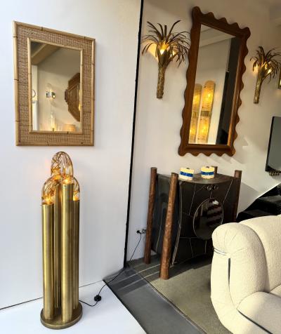  Mazzega Murano Brass Floor Lamp Murano Glass by Aldo Nason for Mazzega Italy 1970s