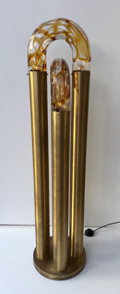  Mazzega Murano Brass Floor Lamp Murano Glass by Aldo Nason for Mazzega Italy 1970s