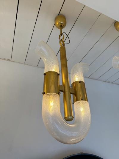  Mazzega Murano Brass U Pendant Lighting Murano Glass by Aldo Nason for Mazzega Italy 1970s