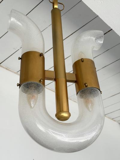  Mazzega Murano Brass U Pendant Lighting Murano Glass by Aldo Nason for Mazzega Italy 1970s