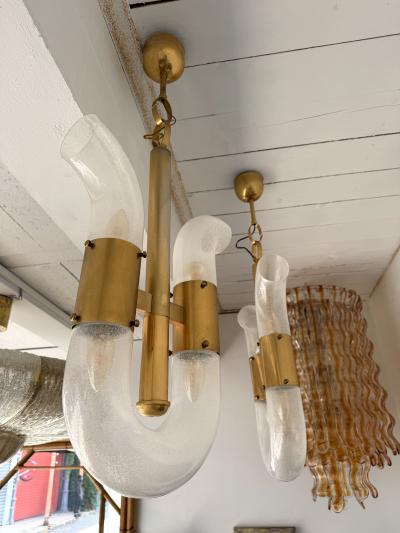  Mazzega Murano Brass U Pendant Lighting Murano Glass by Aldo Nason for Mazzega Italy 1970s