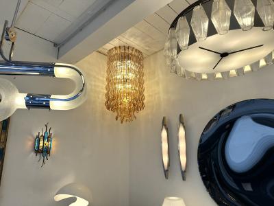 Mazzega Murano Cascade Chandelier Wave Amber Murano Glass by Mazzega Italy 1970s