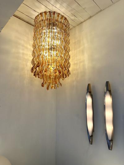 Mazzega Murano Cascade Chandelier Wave Amber Murano Glass by Mazzega Italy 1970s
