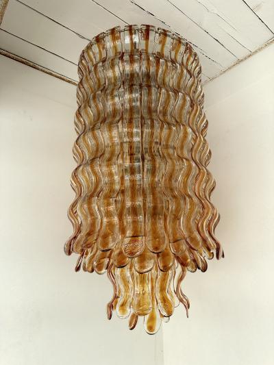 Mazzega Murano Cascade Chandelier Wave Amber Murano Glass by Mazzega Italy 1970s