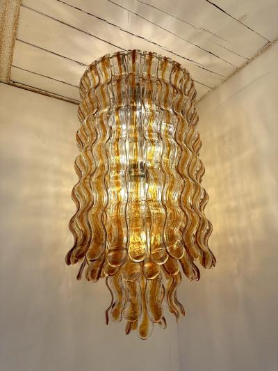 Mazzega Murano Cascade Chandelier Wave Amber Murano Glass by Mazzega Italy 1970s