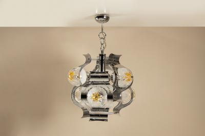  Mazzega Murano Ceiling Lamp attr to Mazzega in Chrome and Glass Italy 1970s