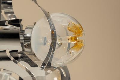  Mazzega Murano Ceiling Lamp attr to Mazzega in Chrome and Glass Italy 1970s