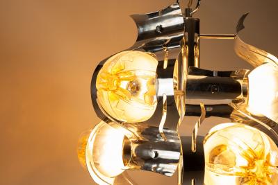  Mazzega Murano Ceiling Lamp attr to Mazzega in Chrome and Glass Italy 1970s