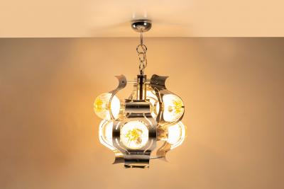  Mazzega Murano Ceiling Lamp attr to Mazzega in Chrome and Glass Italy 1970s