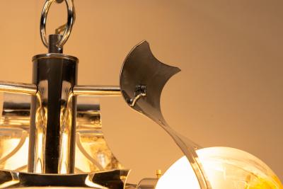  Mazzega Murano Ceiling Lamp attr to Mazzega in Chrome and Glass Italy 1970s