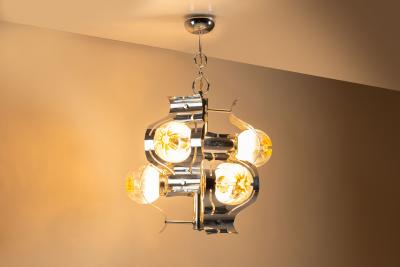  Mazzega Murano Ceiling Lamp attr to Mazzega in Chrome and Glass Italy 1970s