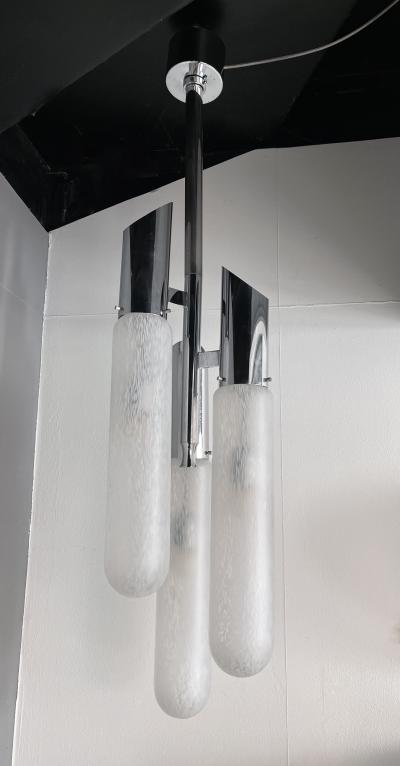 Mazzega Murano Chandelier Murano Glass Tube and Metal Chrome by Mazzega Italy 1970s